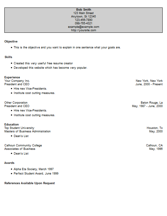 Resume Example 22 Free Resume Creator