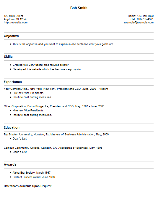 Resume Example 4 Free Resume Creator