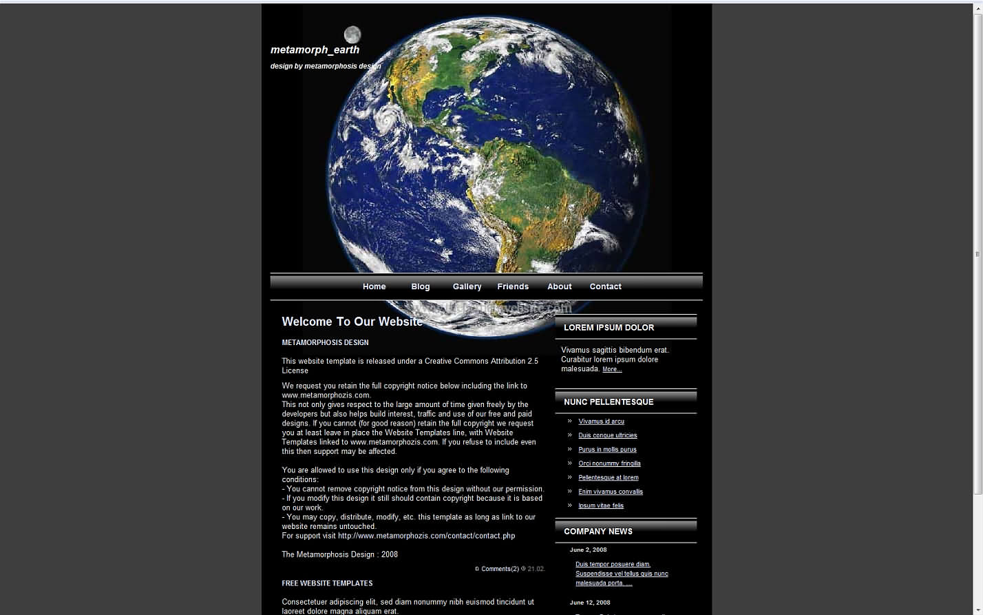 Metamorph Earth css template