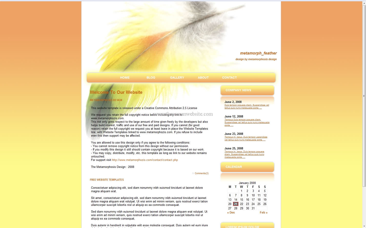 Metamorph Feather css template