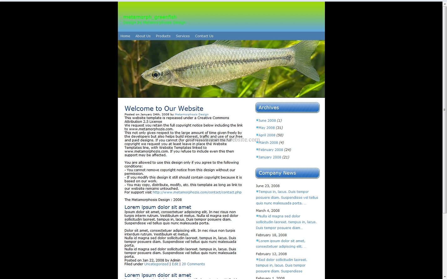 Metamorph Greenfish css template