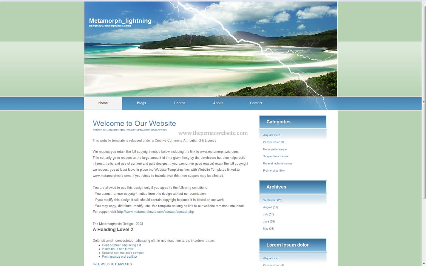 Metamorph Lightning css template