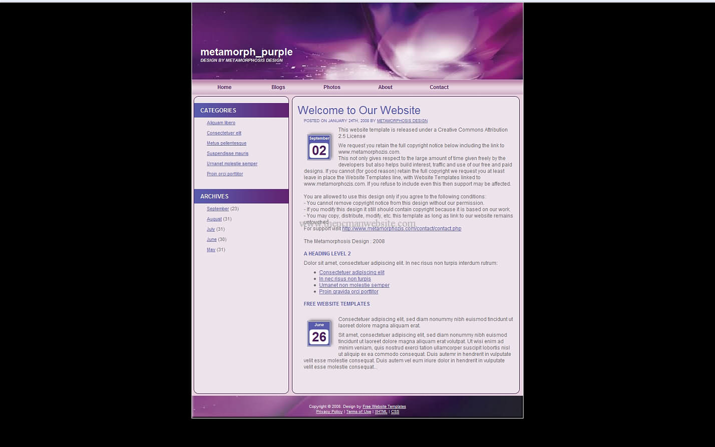 Metamorph Purple css template