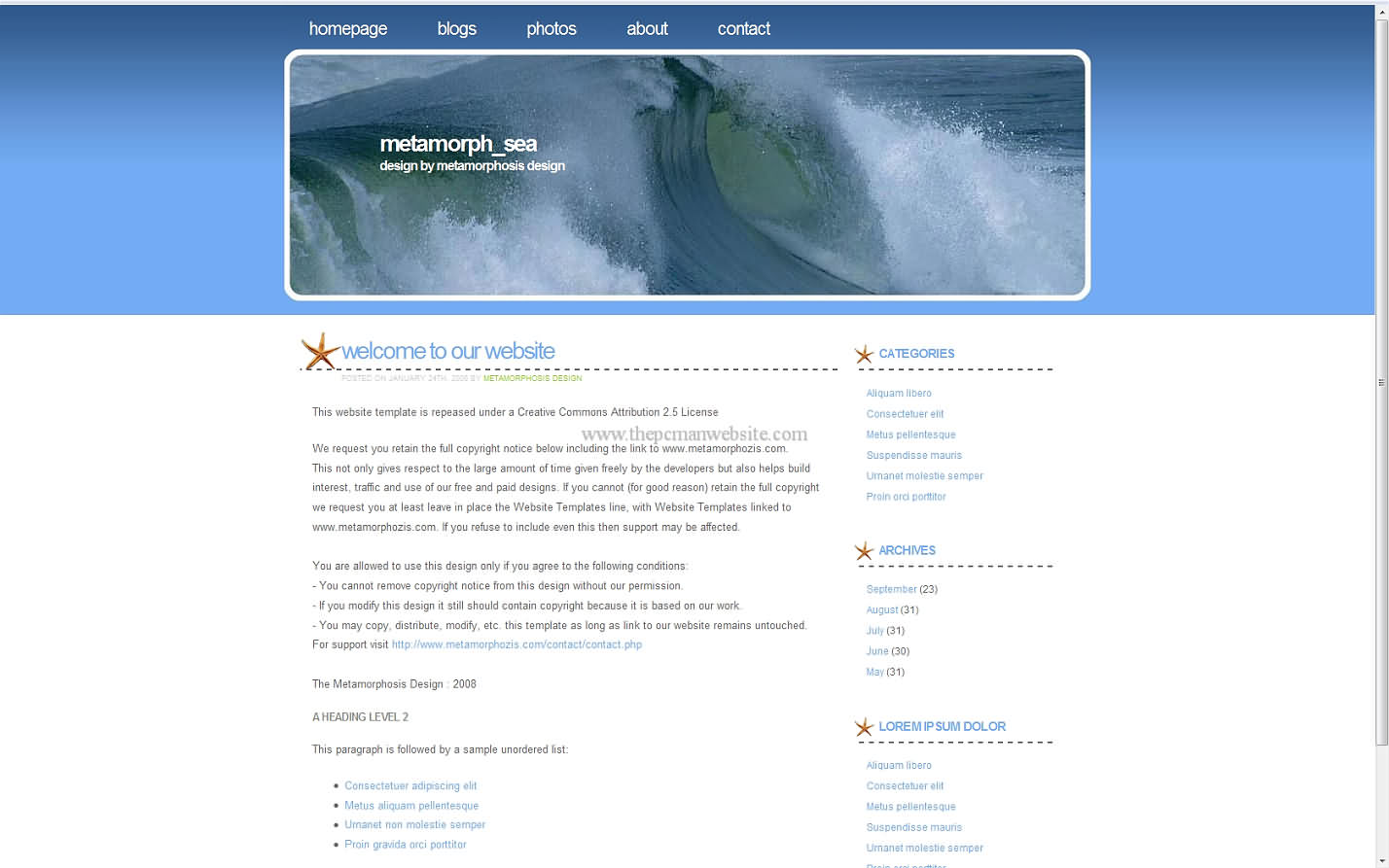 Metamorph Sea css template