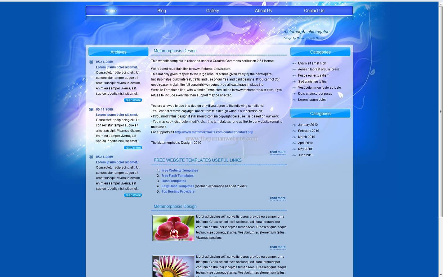 Metamorph Shiningblue css template