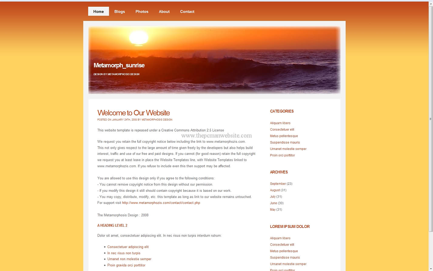 Metamorph Sunrise css template