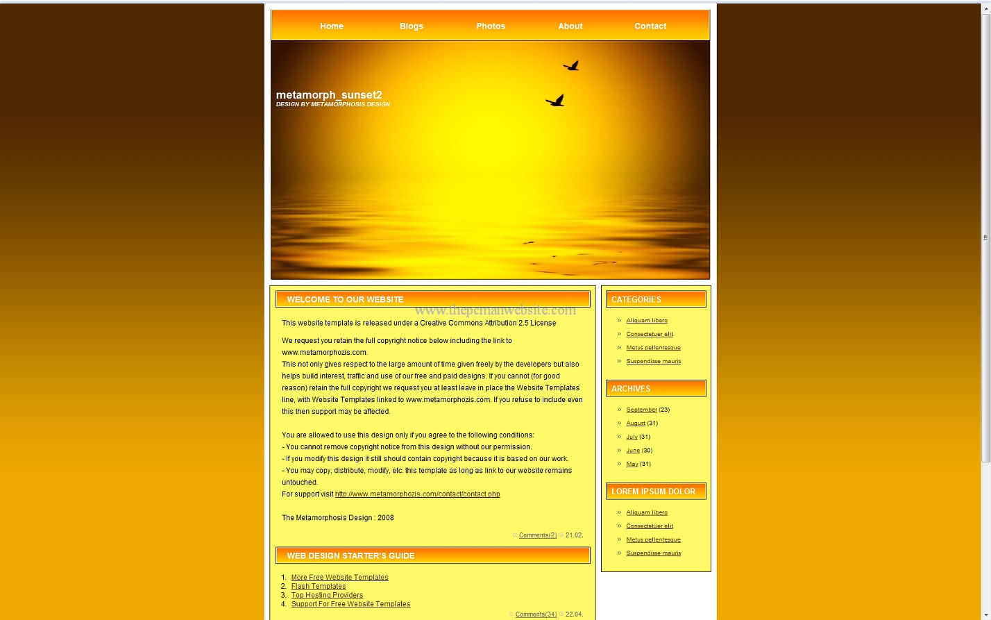 Metamorph Sunset2 css template