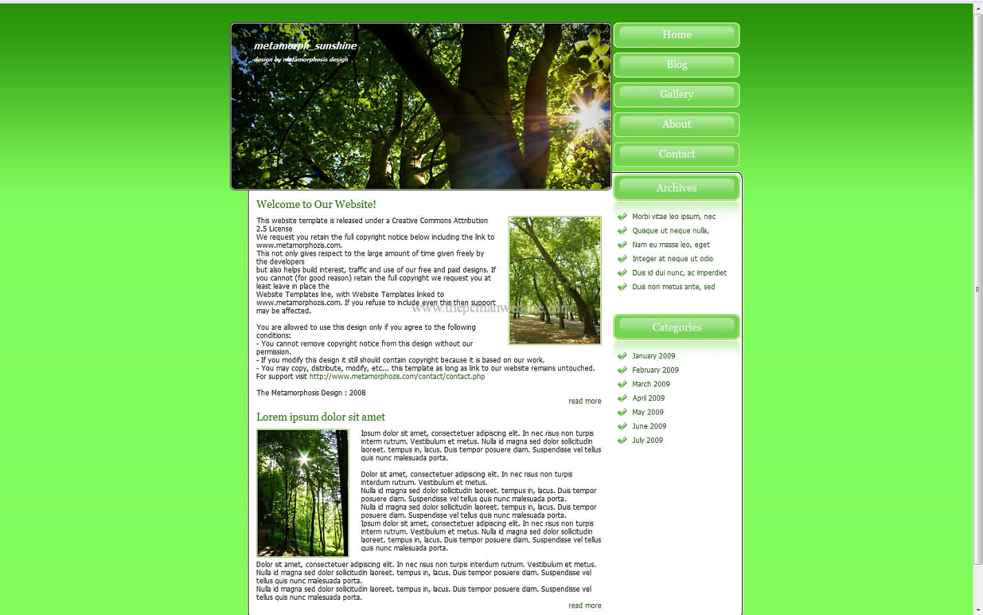 Metamorph Sunshine css template