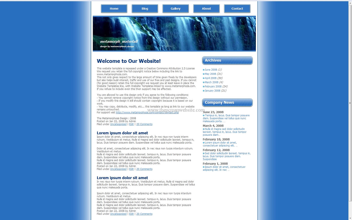 Metamorph Waterfall css template