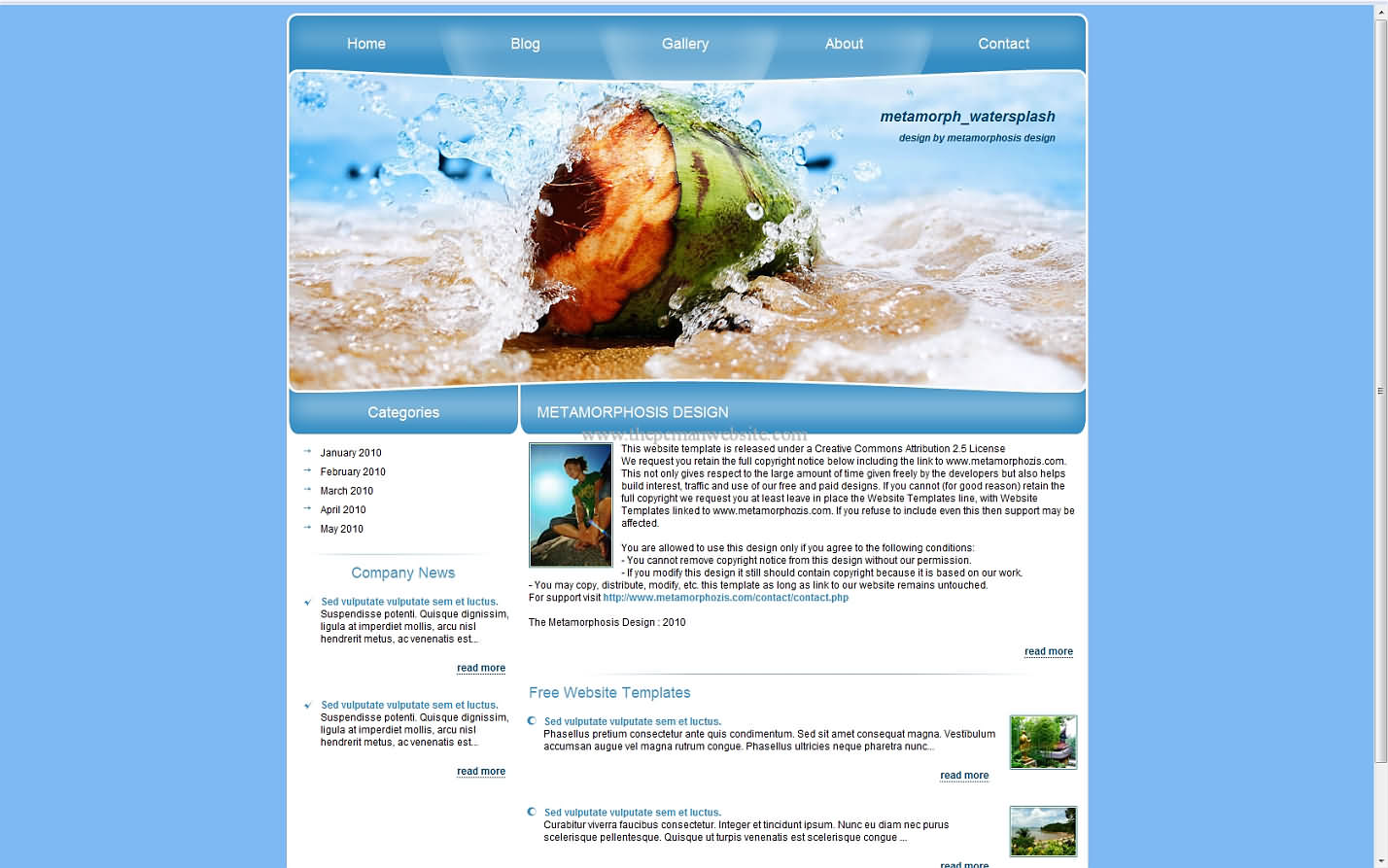 Metamorph Watersplash css template