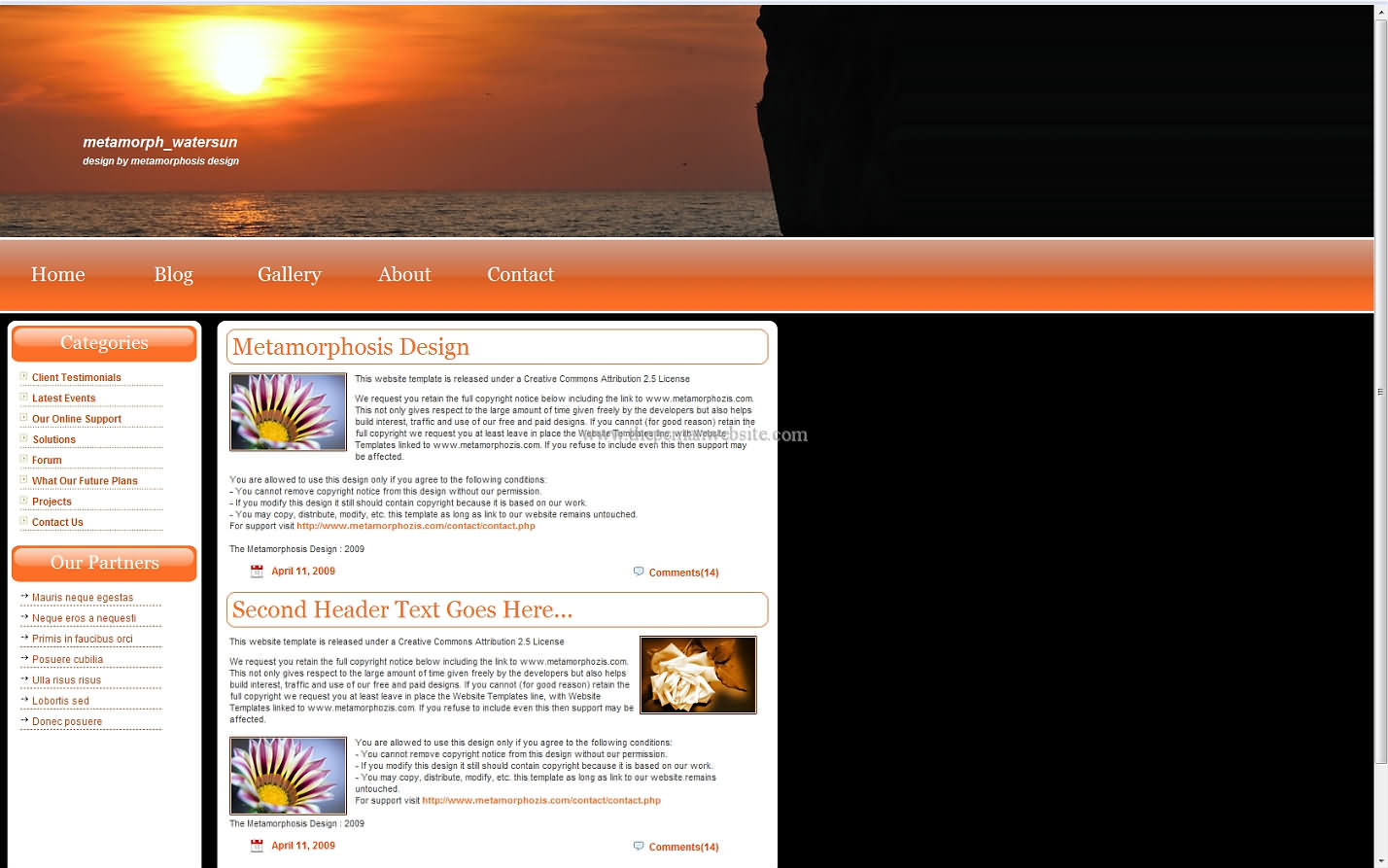 Metamorph Watersun css template