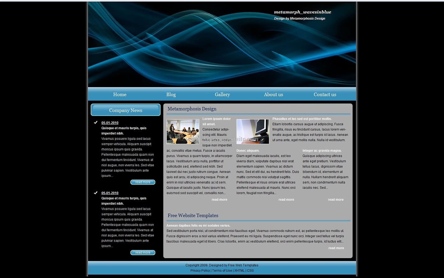 Metamorph Wavesinblue css template