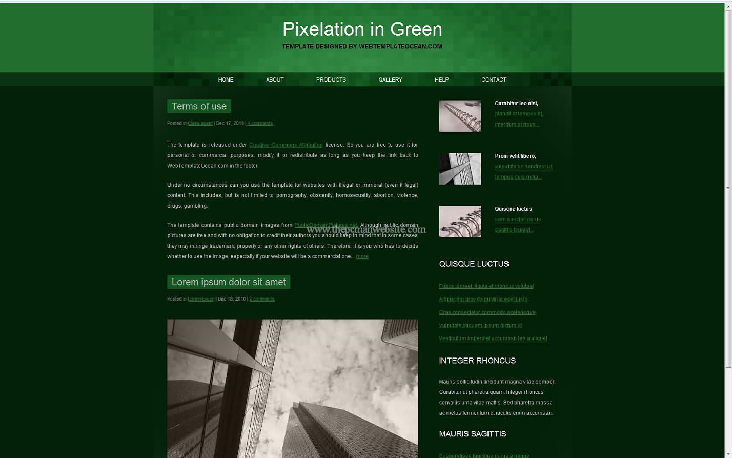 Pixelationingreen css template