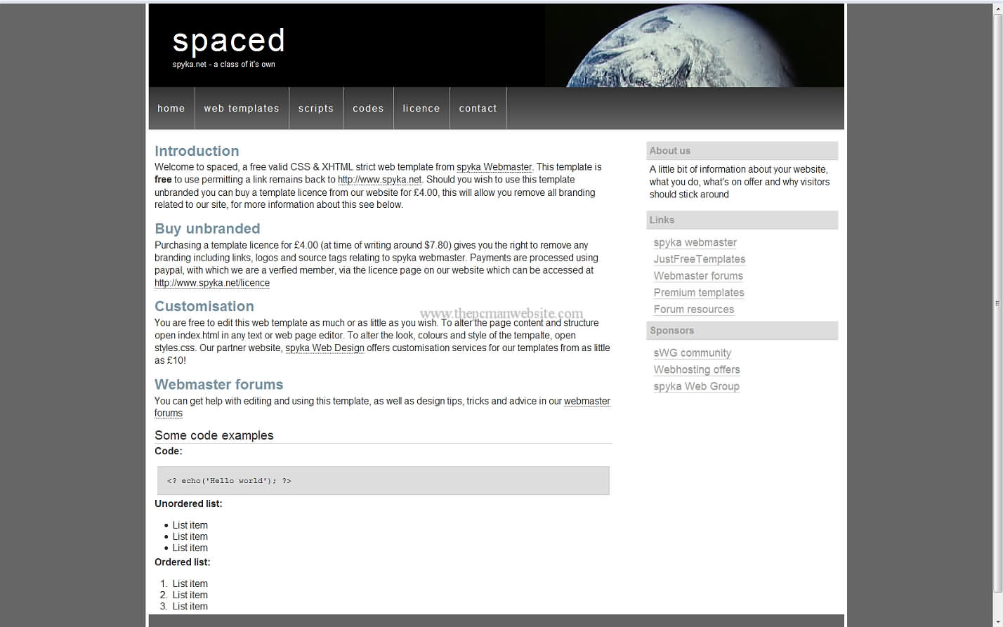 Spaced css template