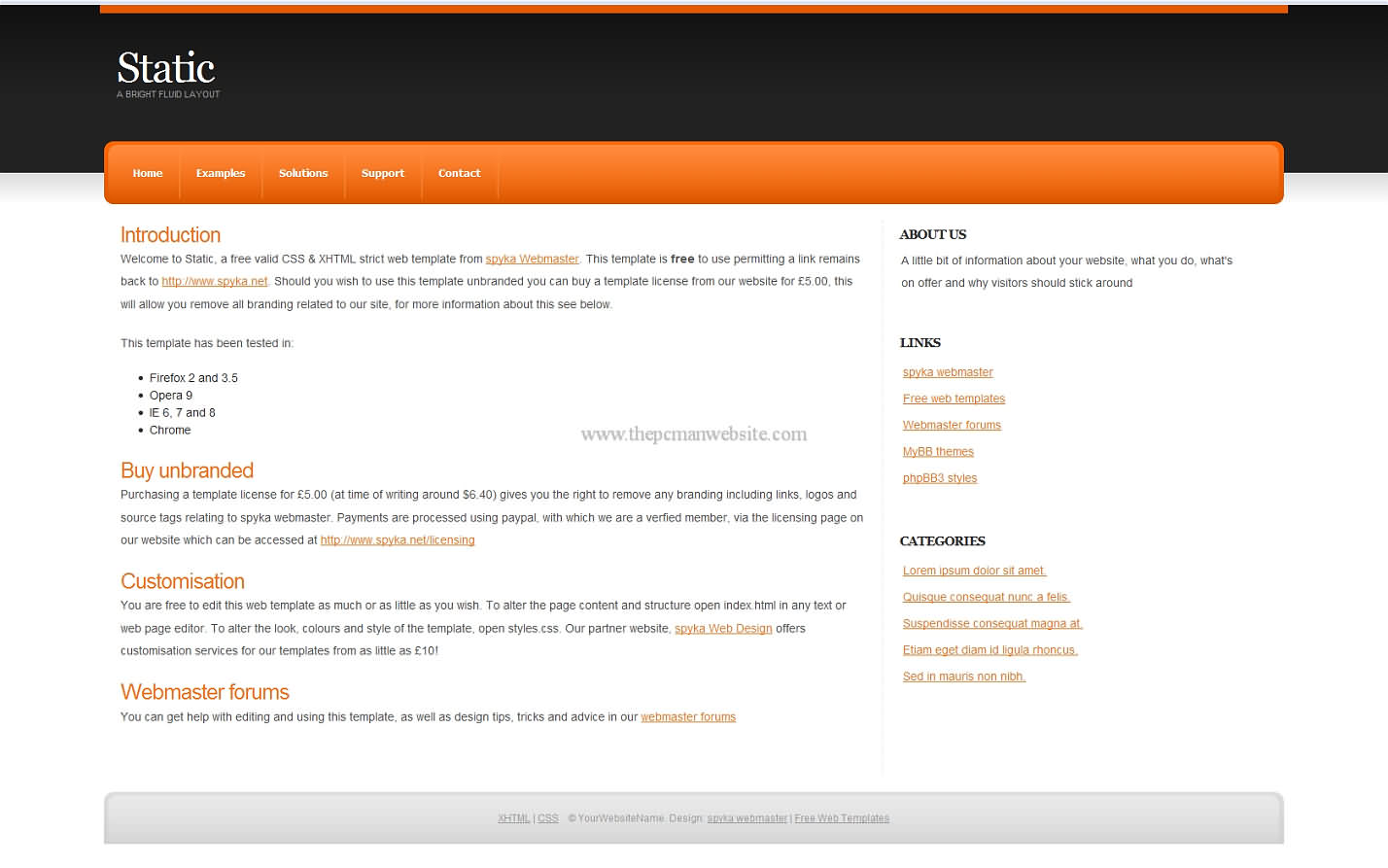 Static Orange css template