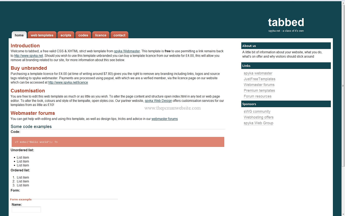 Tabbed css template